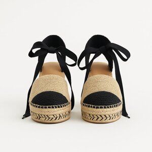 Free People Island Time Wrap Espadrilles Black Tan Crochet Size 40 / 9.5 US NEW